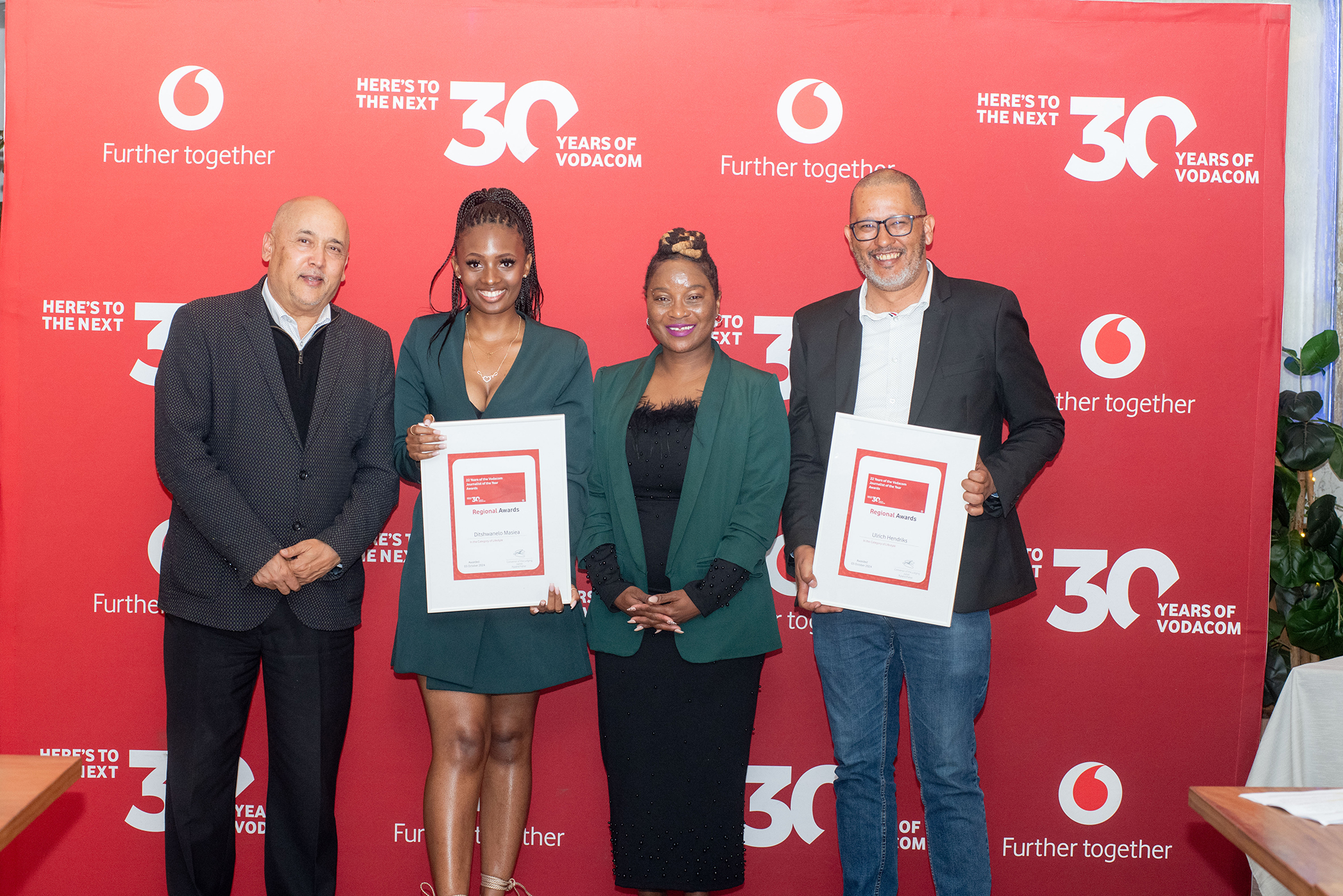 Free State, Northern Cape, North West and Limpopo regional winners for the 2024 Vodacom Journalist of the Year Awards